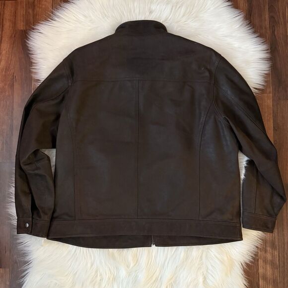 Roundtree & Yorke Brown Leather Jacket XXL Lamb Skin Pockets Zip Front Y2K Dress - Picture 5 of 13